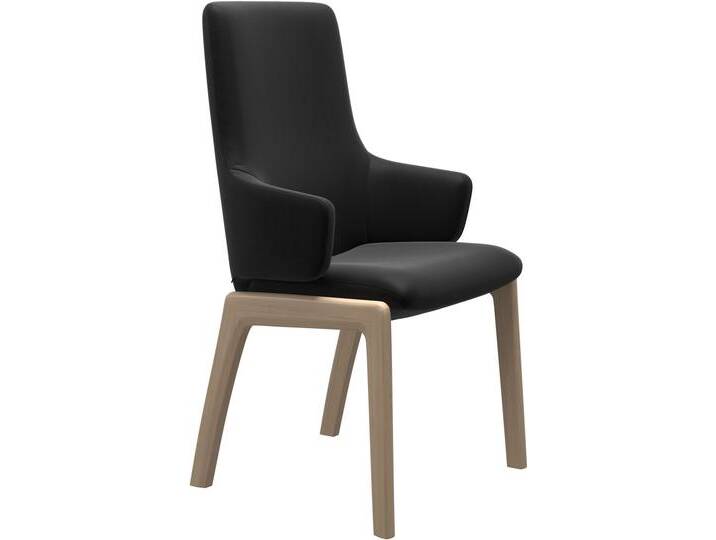 Polsterstuhl STRESSLESS Laurel , schwarz (schwarz paloma, walnuss), B:58cm H:105cm T:60cm, Leder PALOMA: PALOMA ist ein durchgefärbtes Semianilin-Möbelleder mit natürlicher Narbung., Stühle, High Back mit Armlehne, Größe L, mit abgerundeten Beinen in Walnuss von Stressless