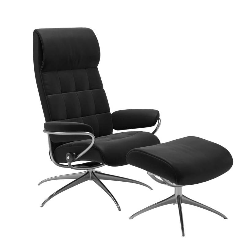 Relaxsessel London Mit Hocker Leder Paloma Black Gestell Star Metall Chrom Rücke... von Stressless