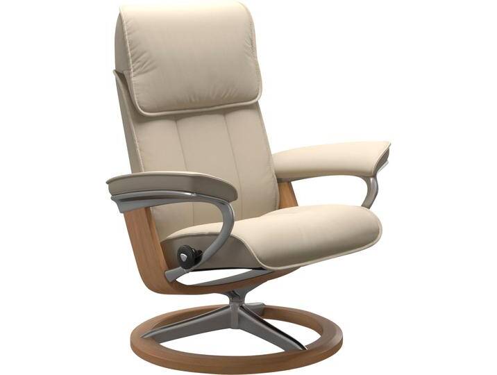 Relaxsessel STRESSLESS Admiral , beige (cream batick), B:84cm H:100cm T:73cm, Leder BATICK: BATICK ist ein leicht korrigiertes, durchgefärbtes und genarbtes Möbelleder, bei dem die meisten Unebenheiten und Spuren in der Regel entfernt wurden., Sessel, mit Signature Base, Größe M & L, Gestell Eiche von Stressless