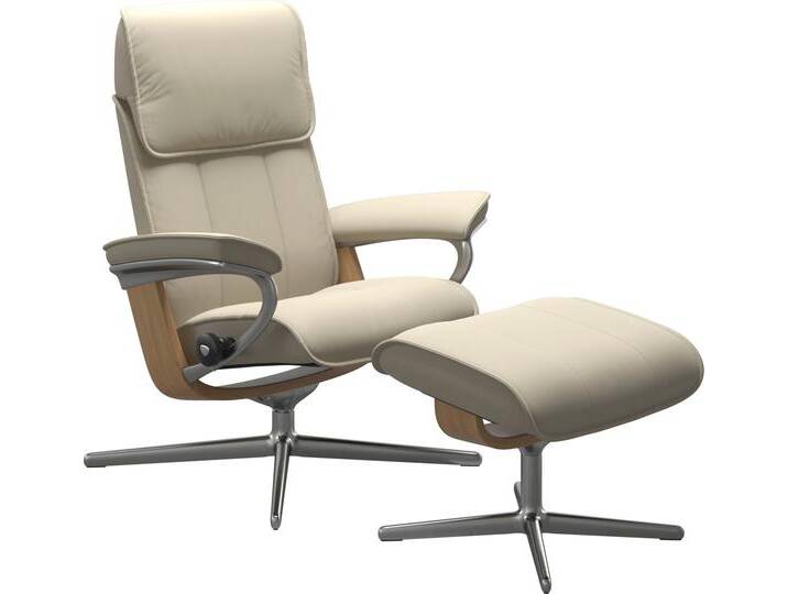 Relaxsessel STRESSLESS Admiral , beige (cream batick), B:93cm H:103cm T:79cm, Leder BATICK: BATICK ist ein leicht korrigiertes, durchgefärbtes und genarbtes Möbelleder, bei dem die meisten Unebenheiten und Spuren in der Regel entfernt wurden., Sessel, mit Cross Base, Größe M & L, Holzakzent Eiche von Stressless