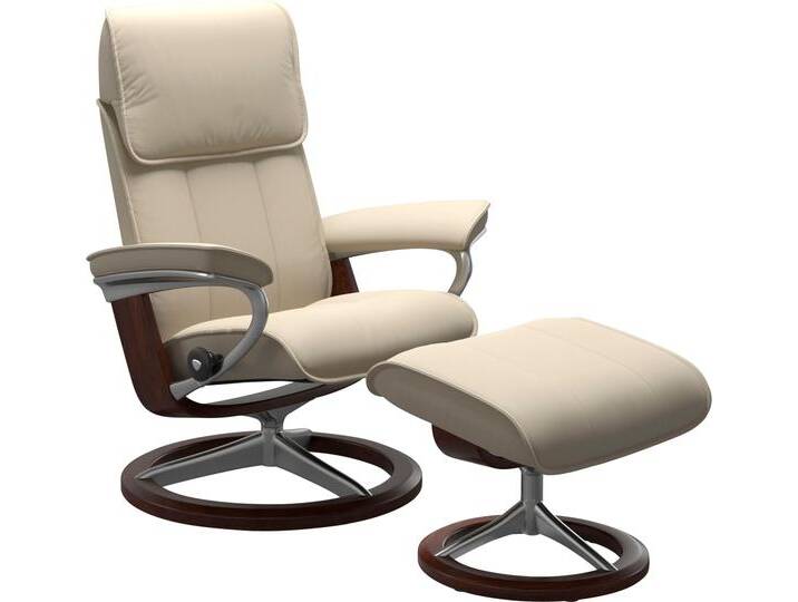 Relaxsessel STRESSLESS Admiral , beige (cream batick), B:93cm H:103cm T:79cm, Leder BATICK: BATICK ist ein leicht korrigiertes, durchgefärbtes und genarbtes Möbelleder, bei dem die meisten Unebenheiten und Spuren in der Regel entfernt wurden., Sessel, mit Signature Base, Größe M & L, Gestell Braun von Stressless