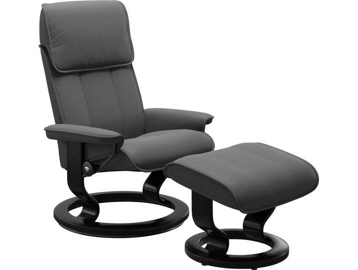 Relaxsessel STRESSLESS Admiral , grau (grau batick), B:87cm H:101cm T:78cm, Leder BATICK: BATICK ist ein leicht korrigiertes, durchgefärbtes und genarbtes Möbelleder, bei dem die meisten Unebenheiten und Spuren in der Regel entfernt wurden., Sessel, mit Classic Base, Größe M & L, Gestell Schwarz von Stressless