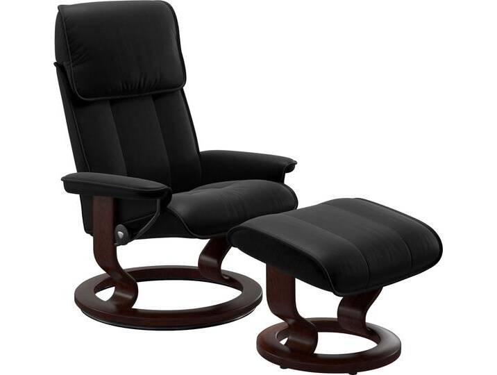 Relaxsessel STRESSLESS Admiral , schwarz (schwarz batick), B:87cm H:101cm T:78cm, Leder BATICK: BATICK ist ein leicht korrigiertes, durchgefärbtes und genarbtes Möbelleder, bei dem die meisten Unebenheiten und Spuren in der Regel entfernt wurden., Sessel, mit Classic Base, Größe M & L, Gestell Braun von Stressless