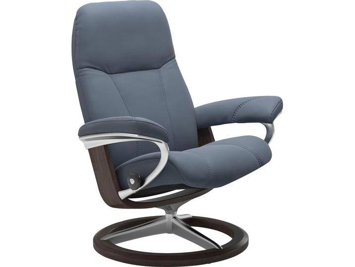 Relaxsessel STRESSLESS Consul , blau (sparrow blau paloma), B:91cm H:102cm T:79cm, Leder BATICK: BATICK ist ein leicht korrigiertes, durchgefärbtes und genarbtes Möbelleder, bei dem die meisten Unebenheiten und Spuren in der Regel entfernt wurden., Leder PALOMA: PALOMA ist ein durchgefärbtes Semianilin-Möbelleder mit natürlicher Narbung., ROHLEDER Stoff Q2 FARON: Ein fester zuverlässiger Bouclu00e9 mit einem strukturierten Aussehen und einer komfortablen Oberfläche (100% Polyester im Flor, Grundgewebe: 50% Polyester, 50% Polyacryl), Struktur fein JASMINE (90% Polyester, 10% Baumwolle), Sessel, mit Signature Base, Größe L, Gestell Wenge von Stressless