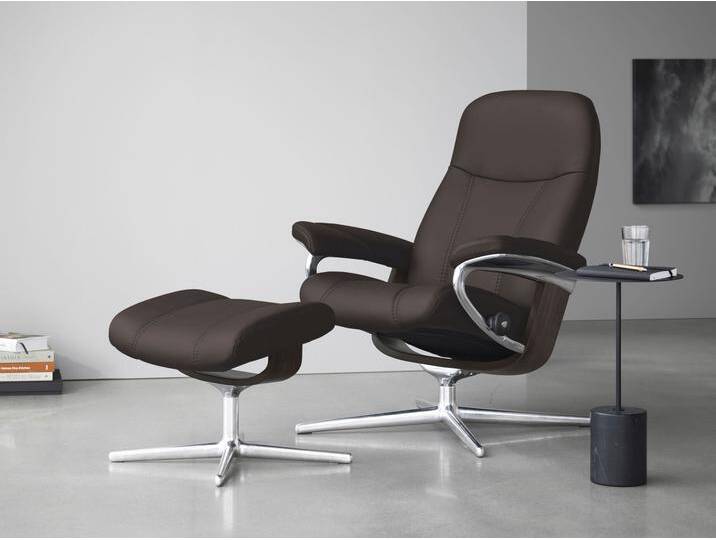 Relaxsessel STRESSLESS Consul , braun (chocolate paloma), B:91cm H:102cm T:79cm, Leder PALOMA: PALOMA ist ein durchgefärbtes Semianilin-Möbelleder mit natürlicher Narbung., Sessel, mit Cross Base, Größe S, M & L, Holzakzent Wenge von Stressless