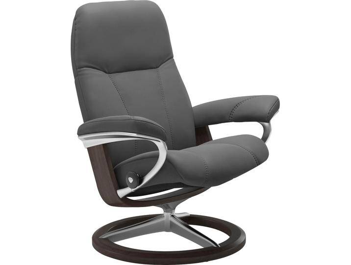 Relaxsessel STRESSLESS Consul , grau (grau batick), B:78cm H:97cm T:70cm, Leder BATICK: BATICK ist ein leicht korrigiertes, durchgefärbtes und genarbtes Möbelleder, bei dem die meisten Unebenheiten und Spuren in der Regel entfernt wurden., Leder PALOMA: PALOMA ist ein durchgefärbtes Semianilin-Möbelleder mit natürlicher Narbung., ROHLEDER Stoff Q2 FARON: Ein fester zuverlässiger Bouclu00e9 mit einem strukturierten Aussehen und einer komfortablen Oberfläche (100% Polyester im Flor, Grundgewebe: 50% Polyester, 50% Polyacryl), Struktur fein JASMINE (90% Polyester, 10% Baumwolle), Sessel, mit Signature Base, Größe S, Gestell Wenge von Stressless