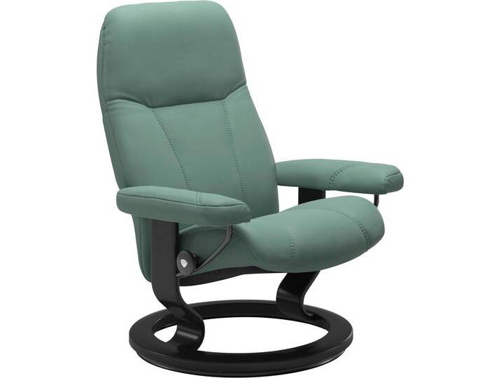 Relaxsessel STRESSLESS Consul , grün (aqua grün paloma), B:72cm H:94cm T:70cm, Leder BATICK: BATICK ist ein leicht korrigiertes, durchgefärbtes und genarbtes Möbelleder, bei dem die meisten Unebenheiten und Spuren in der Regel entfernt wurden.;Leder PALOMA: PALOMA ist ein durchgefärbtes Semianilin-Möbelleder mit natürlicher Narbung.;ROHLEDER Stoff Q2 FARON: Ein fester zuverlässiger Bouclé mit einem strukturierten Aussehen und einer komfortablen Oberfläche (100% Polyester im Flor, Grundgewebe: 50% Polyester, 50% Polyacryl);Struktur fein JASMINE (90% Polyester, 10% Baumwolle), Sessel, mit Classic Base, Größe S, Gestell Schwarz von Stressless