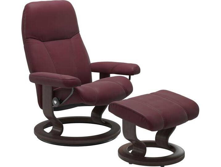 Relaxsessel STRESSLESS Consul , rot (bordeaux batick), B:72cm H:94cm T:70cm, Leder BATICK: BATICK ist ein leicht korrigiertes, durchgefärbtes und genarbtes Möbelleder, bei dem die meisten Unebenheiten und Spuren in der Regel entfernt wurden., Leder PALOMA: PALOMA ist ein durchgefärbtes Semianilin-Möbelleder mit natürlicher Narbung., ROHLEDER Stoff Q2 FARON: Ein fester zuverlässiger Bouclu00e9 mit einem strukturierten Aussehen und einer komfortablen Oberfläche (100% Polyester im Flor, Grundgewebe: 50% Polyester, 50% Polyacryl), Struktur fein JASMINE (90% Polyester, 10% Baumwolle), Sessel, mit Hocker, mit Classic Base, Größe S, Gestell Wenge von Stressless