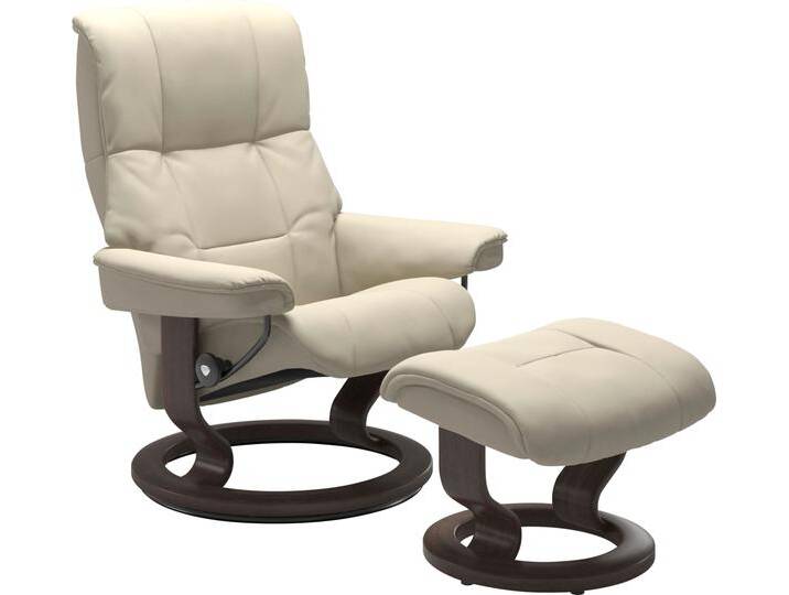 Relaxsessel STRESSLESS Mayfair , beige (cream batick), B:75cm H:99cm T:73cm, Leder BATICK: BATICK ist ein leicht korrigiertes, durchgefärbtes und genarbtes Möbelleder, bei dem die meisten Unebenheiten und Spuren in der Regel entfernt wurden., Leder PALOMA: PALOMA ist ein durchgefärbtes Semianilin-Möbelleder mit natürlicher Narbung., ROHLEDER Stoff Q2 FARON: Ein fester zuverlässiger Bouclu00e9 mit einem strukturierten Aussehen und einer komfortablen Oberfläche (100% Polyester im Flor, Grundgewebe: 50% Polyester, 50% Polyacryl), Microfaser DINAMICA (88% Polyester, 12% Polyurethan), Sessel, mit Hocker, mit Classic Base, Größe S, M & L, Gestell Wenge von Stressless