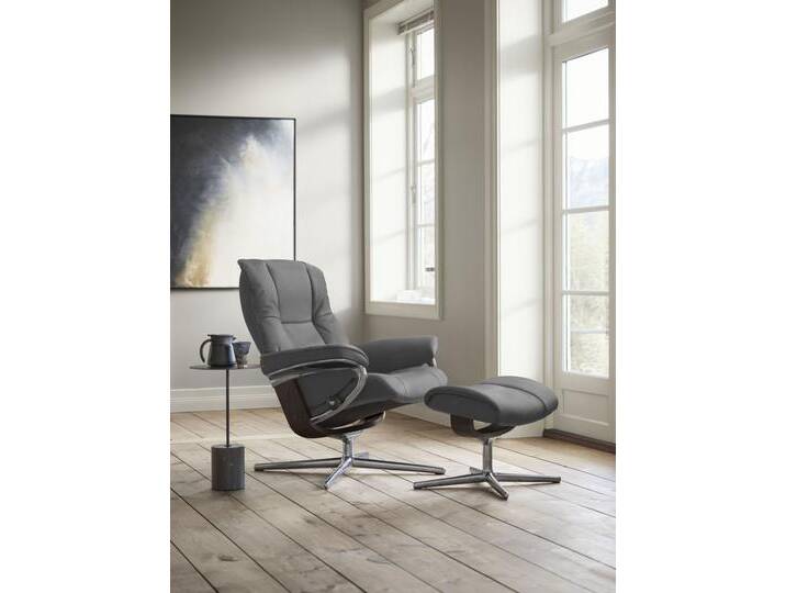 Relaxsessel STRESSLESS Mayfair , grau (dunkelgrau dinamica), B:83cm H:102cm T:74cm, Microfaser DINAMICA (88% Polyester, 12% Polyurethan), Sessel, mit Hocker, mit Cross Base, Größe S, M & L, Holzakzent Wenge von Stressless