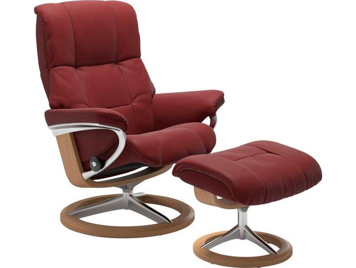 Relaxsessel STRESSLESS Mayfair , rot (cherry paloma), B:83cm H:102cm T:73cm, Leder BATICK: BATICK ist ein leicht korrigiertes, durchgefärbtes und genarbtes Möbelleder, bei dem die meisten Unebenheiten und Spuren in der Regel entfernt wurden.;Leder PALOMA: PALOMA ist ein durchgefärbtes Semianilin-Möbelleder mit natürlicher Narbung.;ROHLEDER Stoff Q2 FARON: Ein fester zuverlässiger Bouclé mit einem strukturierten Aussehen und einer komfortablen Oberfläche (100% Polyester im Flor, Grundgewebe: 50% Polyester, 50% Polyacryl);Microfaser DINAMICA (88% Polyester, 12% Polyurethan), Sessel, mit Signature Base, Größe S, M & L, Gestell Eiche von Stressless