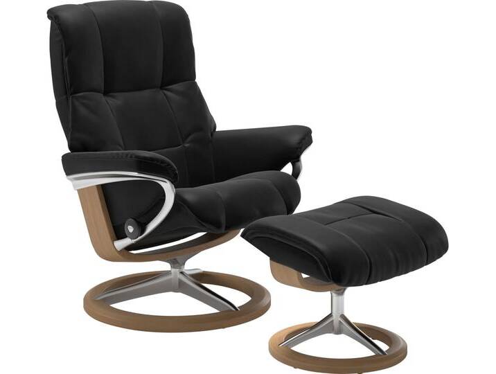 Relaxsessel STRESSLESS Mayfair , schwarz (schwarz batick), B:83cm H:102cm T:74cm, Leder BATICK: BATICK ist ein leicht korrigiertes, durchgefärbtes und genarbtes Möbelleder, bei dem die meisten Unebenheiten und Spuren in der Regel entfernt wurden., Leder PALOMA: PALOMA ist ein durchgefärbtes Semianilin-Möbelleder mit natürlicher Narbung., ROHLEDER Stoff Q2 FARON: Ein fester zuverlässiger Bouclu00e9 mit einem strukturierten Aussehen und einer komfortablen Oberfläche (100% Polyester im Flor, Grundgewebe: 50% Polyester, 50% Polyacryl), Microfaser DINAMICA (88% Polyester, 12% Polyurethan), Sessel, mit Hocker, mit Signature Base, Größe S, M & L, Gestell Eiche von Stressless