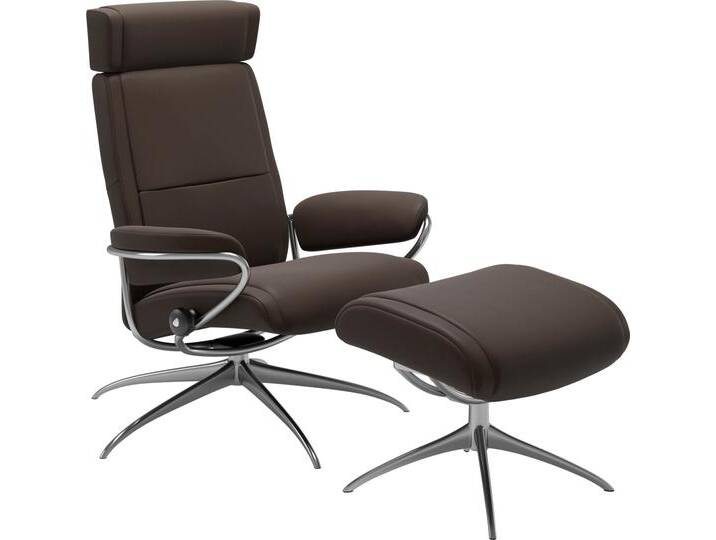 Relaxsessel STRESSLESS Paris , braun (braun batick), B:80cm H:102cm T:75cm, Leder BATICK: BATICK ist ein leicht korrigiertes, durchgefärbtes und genarbtes Möbelleder, bei dem die meisten Unebenheiten und Spuren in der Regel entfernt wurden., Leder PALOMA: PALOMA ist ein durchgefärbtes Semianilin-Möbelleder mit natürlicher Narbung., ROHLEDER Stoff Q2 FARON: Ein fester zuverlässiger Bouclu00e9 mit einem strukturierten Aussehen und einer komfortablen Oberfläche (100% Polyester im Flor, Grundgewebe: 50% Polyester, 50% Polyacryl), Struktur fein JASMINE (90% Polyester, 10% Baumwolle), Sessel, mit Hocker, Low Back mit Kopfstütze, mit Star Base, Gestell Chrom von Stressless