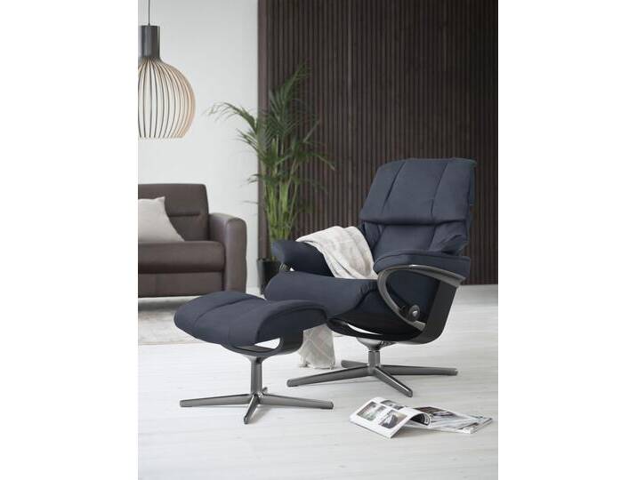 Relaxsessel STRESSLESS Reno , blau (blau dinamica), B:92cm H:100cm T:80cm, Microfaser DINAMICA (88% Polyester, 12% Polyurethan), Sessel, mit Cross Base, Größe S, M & L, Holzakzent Schwarz von Stressless