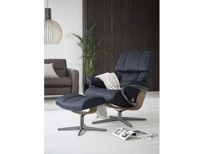 Relaxsessel STRESSLESS Reno , blau (oxford blau paloma), B:83cm H:100cm T:76cm, Leder PALOMA: PALOMA ist ein durchgefärbtes Semianilin-Möbelleder mit natürlicher Narbung., Sessel, mit Cross Base, Größe S, M & L, Holzakzent Eiche von Stressless
