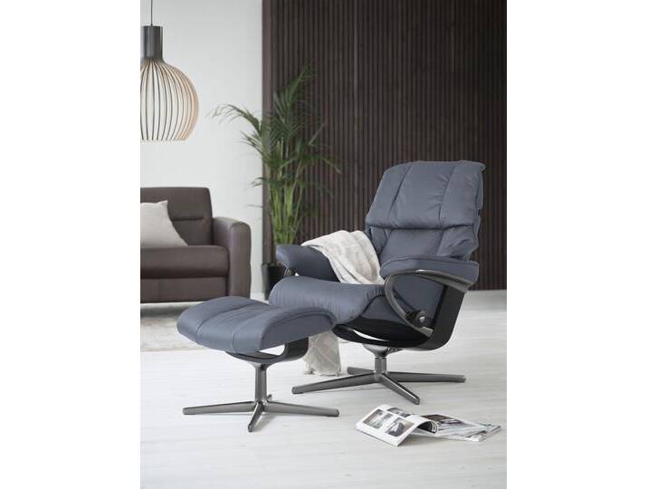 Relaxsessel STRESSLESS Reno , blau (sparrow blau paloma), B:79cm H:99cm T:75cm, Leder PALOMA: PALOMA ist ein durchgefärbtes Semianilin-Möbelleder mit natürlicher Narbung., Sessel, mit Hocker, mit Cross Base, Größe S, M & L, Holzakzent Schwarz von Stressless