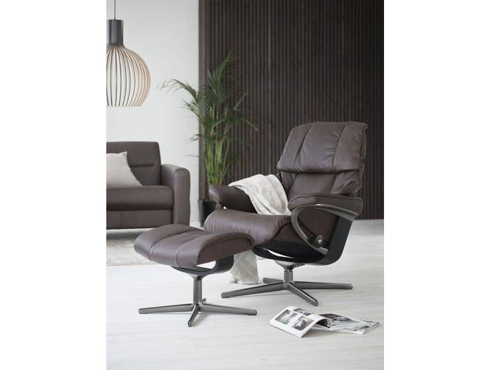 Relaxsessel STRESSLESS Reno , braun (chocolate paloma), B:83cm H:100cm T:76cm, Leder PALOMA: PALOMA ist ein durchgefärbtes Semianilin-Möbelleder mit natürlicher Narbung., Sessel, mit Hocker, mit Cross Base, Größe S, M & L, Holzakzent Schwarz von Stressless