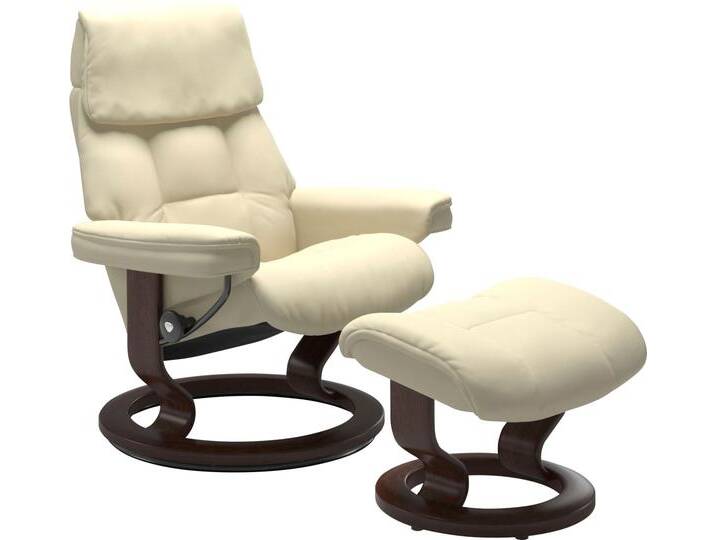 Relaxsessel STRESSLESS Ruby , beige (vanilla paloma), B:74cm H:97cm T:74cm, Leder BATICK: BATICK ist ein leicht korrigiertes, durchgefärbtes und genarbtes Möbelleder, bei dem die meisten Unebenheiten und Spuren in der Regel entfernt wurden., Leder PALOMA: PALOMA ist ein durchgefärbtes Semianilin-Möbelleder mit natürlicher Narbung., Sessel, mit Classic Base, Größe S, Gestell Eiche, Wenge, Braun & Schwarz von Stressless