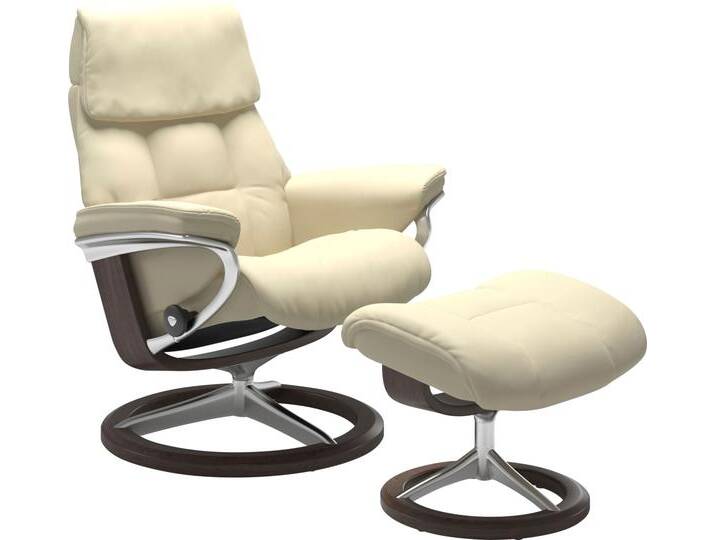 Relaxsessel STRESSLESS Ruby , beige (vanilla paloma), B:78cm H:100cm T:76cm, Leder PALOMA: durchgefärbtes Semianilin-Möbelleder, Leder BATICK: durchgefärbtes und genarbtes Möbelleder, Sessel, mit Signature Base, Größe M, Gestell Eiche, Wenge, Braun & Schwarz von Stressless