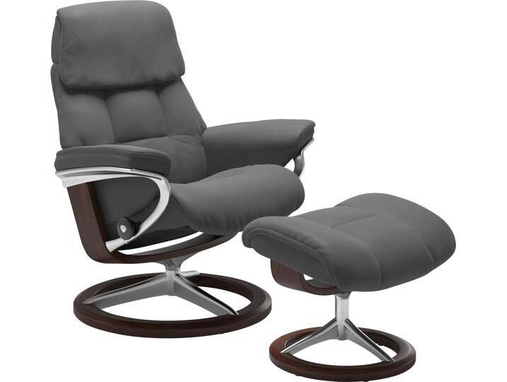 Relaxsessel STRESSLESS Ruby , grau (grau batick), B:78cm H:100cm T:76cm, Leder PALOMA: durchgefärbtes Semianilin-Möbelleder, Leder BATICK: durchgefärbtes und genarbtes Möbelleder, Sessel, mit Signature Base, Größe M, Gestell Eiche, Wenge, Braun & Schwarz von Stressless