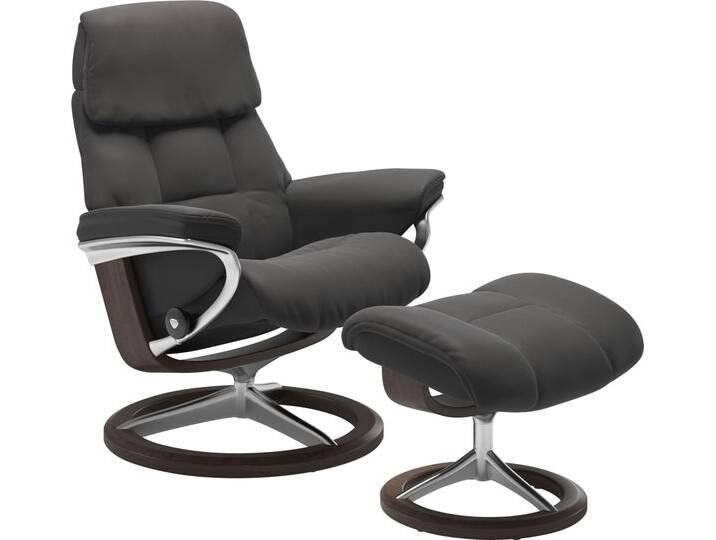 Relaxsessel STRESSLESS Ruby , grau (rock paloma), B:78cm H:100cm T:76cm, Leder PALOMA: durchgefärbtes Semianilin-Möbelleder, Leder BATICK: durchgefärbtes und genarbtes Möbelleder, Sessel, mit Signature Base, Größe M, Gestell Eiche, Wenge, Braun & Schwarz von Stressless