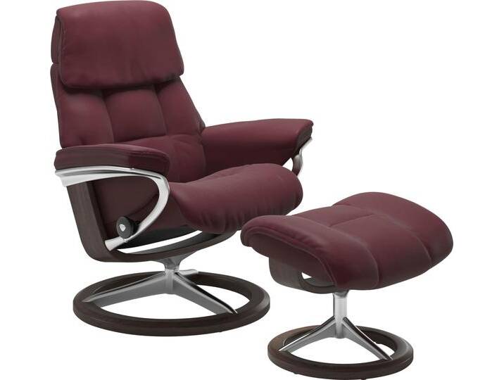 Relaxsessel STRESSLESS Ruby , rot (bordeaux batick), B:78cm H:100cm T:76cm, Leder PALOMA: durchgefärbtes Semianilin-Möbelleder, Leder BATICK: durchgefärbtes und genarbtes Möbelleder, Sessel, mit Signature Base, Größe M, Gestell Eiche, Wenge, Braun & Schwarz von Stressless