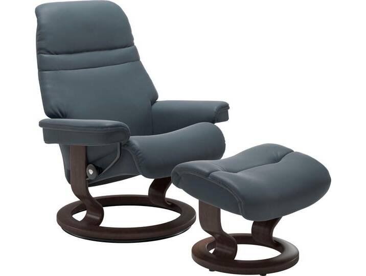 Relaxsessel STRESSLESS Sunrise , blau (atlantic blau batick), B:79cm H:103cm T:73cm, Leder BATICK: BATICK ist ein leicht korrigiertes, durchgefärbtes und genarbtes Möbelleder, bei dem die meisten Unebenheiten und Spuren in der Regel entfernt wurden.;Leder PALOMA: PALOMA ist ein durchgefärbtes Semianilin-Möbelleder mit natürlicher Narbung.;ROHLEDER Stoff Q2 FARON: Ein fester zuverlässiger Bouclé mit einem strukturierten Aussehen und einer komfortablen Oberfläche (100% Polyester im Flor, Grundgewebe: 50% Polyester, 50% Polyacryl);Struktur fein JASMINE (90% Polyester, 10% Baumwolle), Sessel, mit Classic Base, Größe M, Gestell Wenge von Stressless
