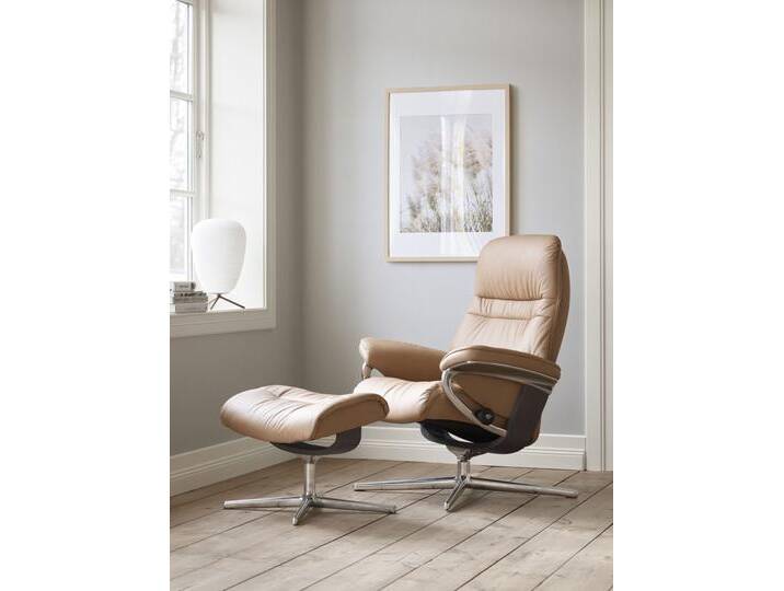 Relaxsessel STRESSLESS Sunrise , braun (almond paloma), B:92cm H:105cm T:80cm, Leder PALOMA: PALOMA ist ein durchgefärbtes Semianilin-Möbelleder mit natürlicher Narbung., Sessel, mit Cross Base, Größe S, M & L, Holzakzent Wenge von Stressless