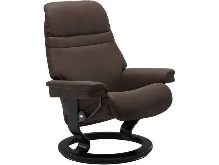 Relaxsessel STRESSLESS Sunrise , braun (braun batick), B:75cm H:100cm T:73cm, Leder BATICK: BATICK ist ein leicht korrigiertes, durchgefärbtes und genarbtes Möbelleder, bei dem die meisten Unebenheiten und Spuren in der Regel entfernt wurden., Leder PALOMA: PALOMA ist ein durchgefärbtes Semianilin-Möbelleder mit natürlicher Narbung., ROHLEDER Stoff Q2 FARON: Ein fester zuverlässiger Bouclu00e9 mit einem strukturierten Aussehen und einer komfortablen Oberfläche (100% Polyester im Flor, Grundgewebe: 50% Polyester, 50% Polyacryl), Struktur fein JASMINE (90% Polyester, 10% Baumwolle), Sessel, mit Classic Base, Größe S, Gestell Schwarz von Stressless