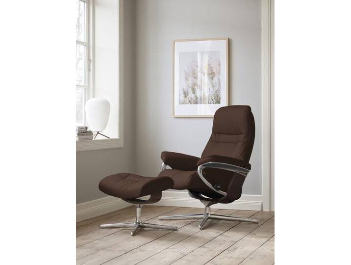 Relaxsessel STRESSLESS Sunrise , braun (malt braun batick), B:83cm H:105cm T:74cm, Leder BATICK: BATICK ist ein leicht korrigiertes, durchgefärbtes und genarbtes Möbelleder, bei dem die meisten Unebenheiten und Spuren in der Regel entfernt wurden., Sessel, mit Cross Base, Größe S, M & L, Holzakzent Braun von Stressless