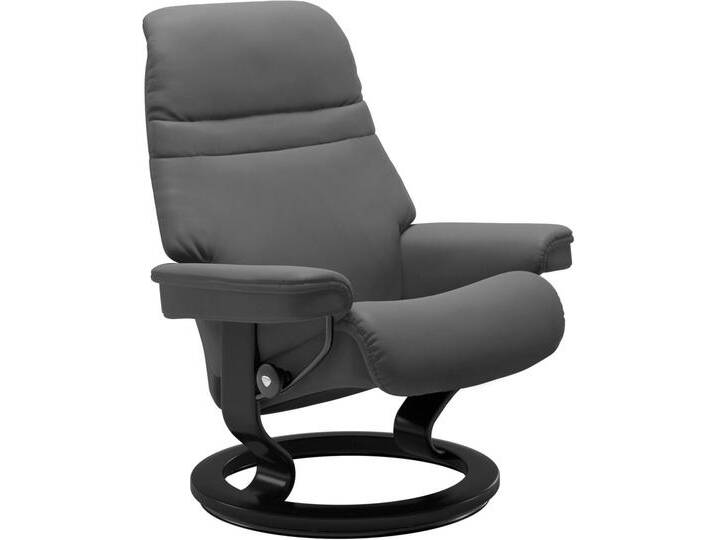 Relaxsessel STRESSLESS Sunrise , grau (grau batick), B:79cm H:103cm T:73cm, Leder BATICK: BATICK ist ein leicht korrigiertes, durchgefärbtes und genarbtes Möbelleder, bei dem die meisten Unebenheiten und Spuren in der Regel entfernt wurden., Leder PALOMA: PALOMA ist ein durchgefärbtes Semianilin-Möbelleder mit natürlicher Narbung., ROHLEDER Stoff Q2 FARON: Ein fester zuverlässiger Bouclu00e9 mit einem strukturierten Aussehen und einer komfortablen Oberfläche (100% Polyester im Flor, Grundgewebe: 50% Polyester, 50% Polyacryl), Struktur fein JASMINE (90% Polyester, 10% Baumwolle), Sessel, mit Classic Base, Größe M, Gestell Schwarz von Stressless