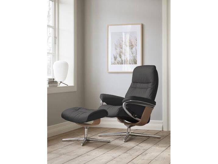Relaxsessel STRESSLESS Sunrise , grau (rock paloma), B:92cm H:105cm T:80cm, Leder PALOMA: PALOMA ist ein durchgefärbtes Semianilin-Möbelleder mit natürlicher Narbung., Sessel, mit Cross Base, Größe S, M & L, Holzakzent Eiche von Stressless