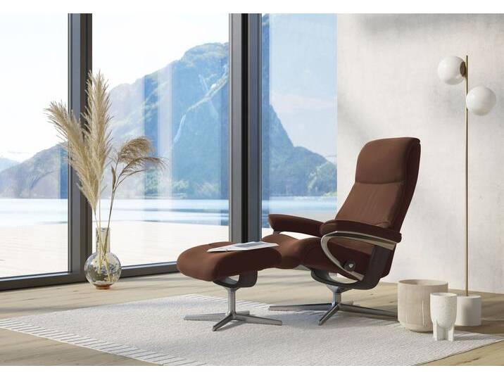 Relaxsessel STRESSLESS View , braun (copper paloma), B:82cm H:109cm T:81cm, Leder PALOMA: PALOMA ist ein durchgefärbtes Semianilin-Möbelleder mit natürlicher Narbung., Sessel, mit Hocker, mit Cross Base, Größe S, M & L, Holzakzent Wenge von Stressless