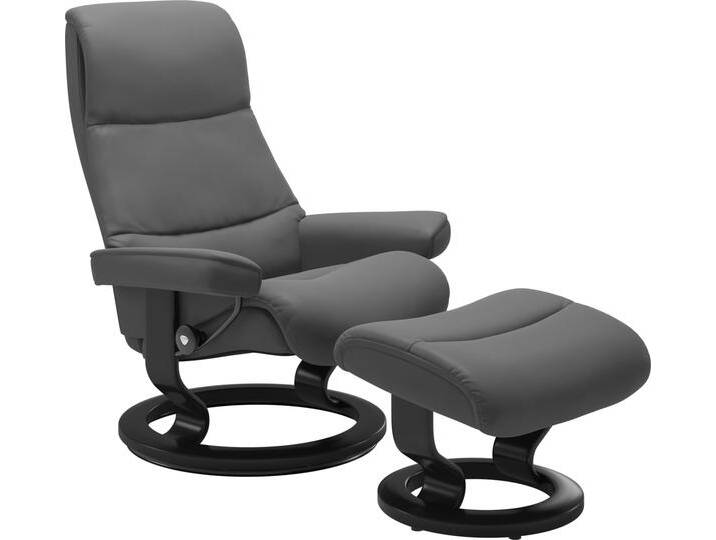 Relaxsessel STRESSLESS View , grau (grau batick), B:91cm H:109cm T:83cm, Leder BATICK: BATICK ist ein leicht korrigiertes, durchgefärbtes und genarbtes Möbelleder, bei dem die meisten Unebenheiten und Spuren in der Regel entfernt wurden., Leder PALOMA: PALOMA ist ein durchgefärbtes Semianilin-Möbelleder mit natürlicher Narbung., ROHLEDER Stoff Q2 FARON: Ein fester zuverlässiger Bouclu00e9 mit einem strukturierten Aussehen und einer komfortablen Oberfläche (100% Polyester im Flor, Grundgewebe: 50% Polyester, 50% Polyacryl), Struktur fein JASMINE (90% Polyester, 10% Baumwolle), Sessel, mit Classic Base, Größe L,Gestell Schwarz von Stressless