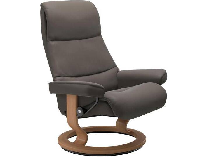 Relaxsessel STRESSLESS View , grau (metal grau paloma), B:91cm H:109cm T:83cm, Leder BATICK: BATICK ist ein leicht korrigiertes, durchgefärbtes und genarbtes Möbelleder, bei dem die meisten Unebenheiten und Spuren in der Regel entfernt wurden., Leder PALOMA: PALOMA ist ein durchgefärbtes Semianilin-Möbelleder mit natürlicher Narbung., ROHLEDER Stoff Q2 FARON: Ein fester zuverlässiger Bouclu00e9 mit einem strukturierten Aussehen und einer komfortablen Oberfläche (100% Polyester im Flor, Grundgewebe: 50% Polyester, 50% Polyacryl), Struktur fein JASMINE (90% Polyester, 10% Baumwolle), Sessel, mit Classic Base, Größe L,Gestell Eiche von Stressless