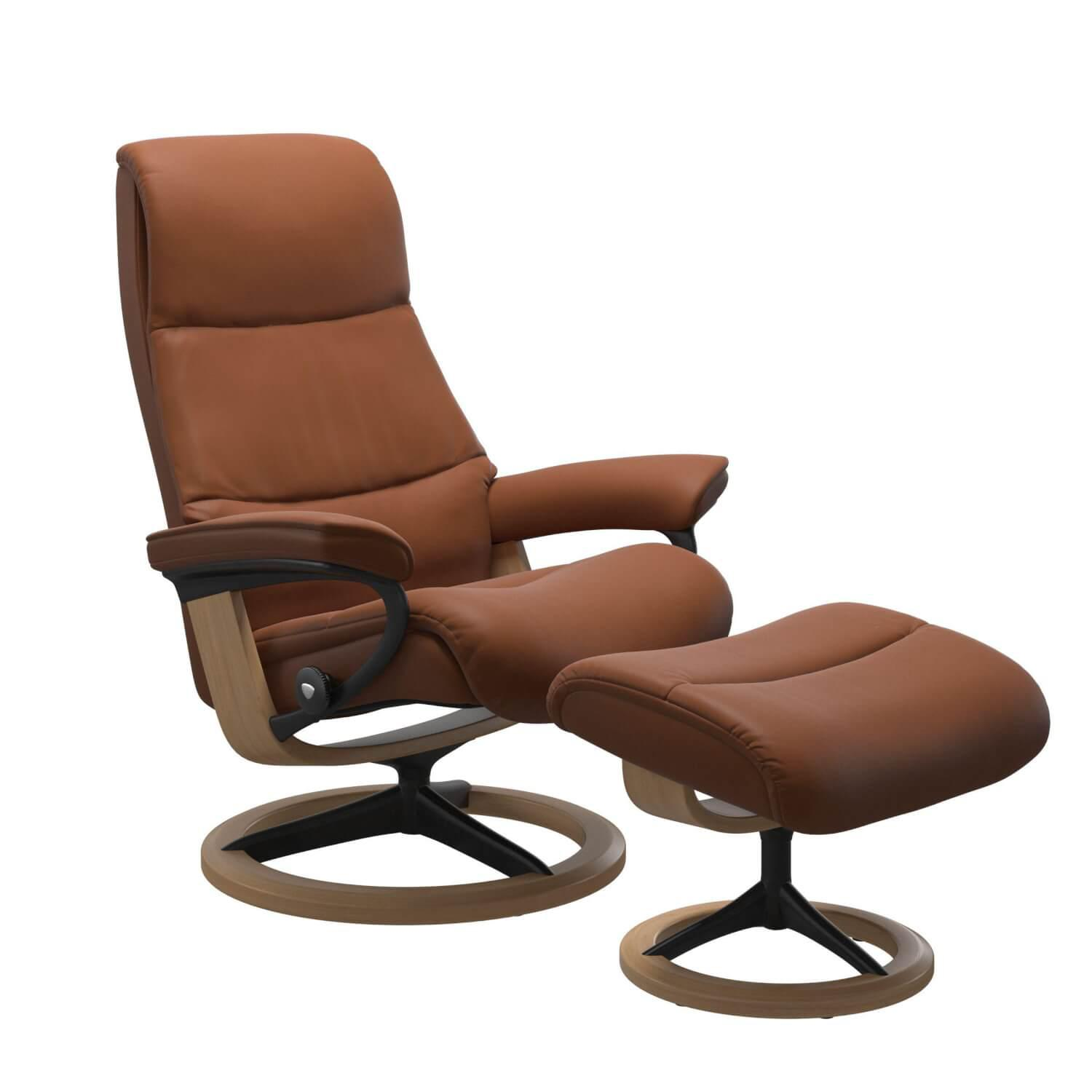 Relaxsessel View L Signatur Leder Paloma New Cognac Gestell Eiche Füße Matt Schw... von Stressless