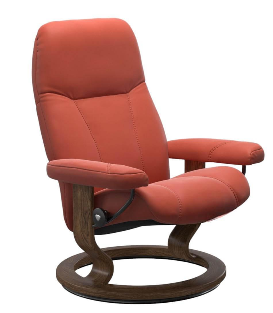 Sessel Consul 1145010 S Bezug Leder Batick Burgundy Rot Gestell Teakholz Gebeizt von Stressless