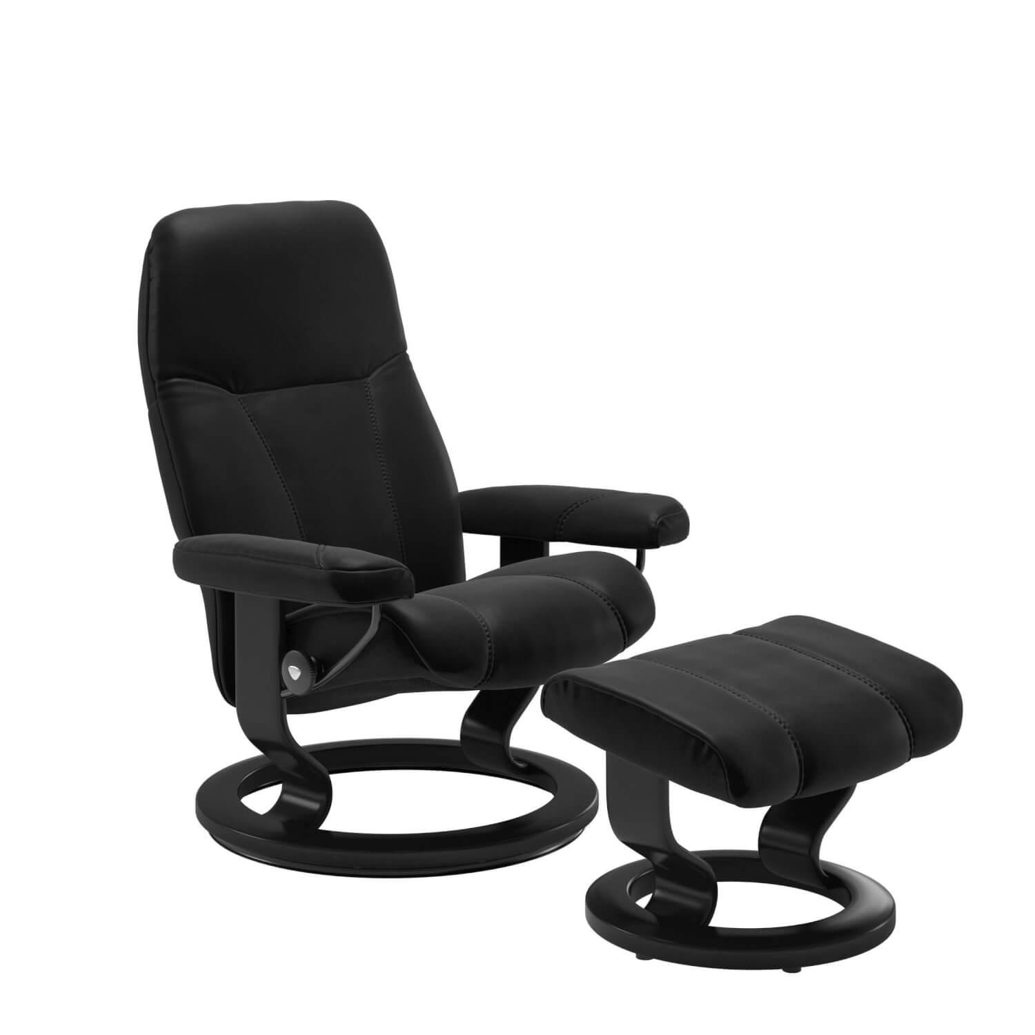 Sessel Consul M Classic Base Leder Batick Black mit Hocker von Stressless