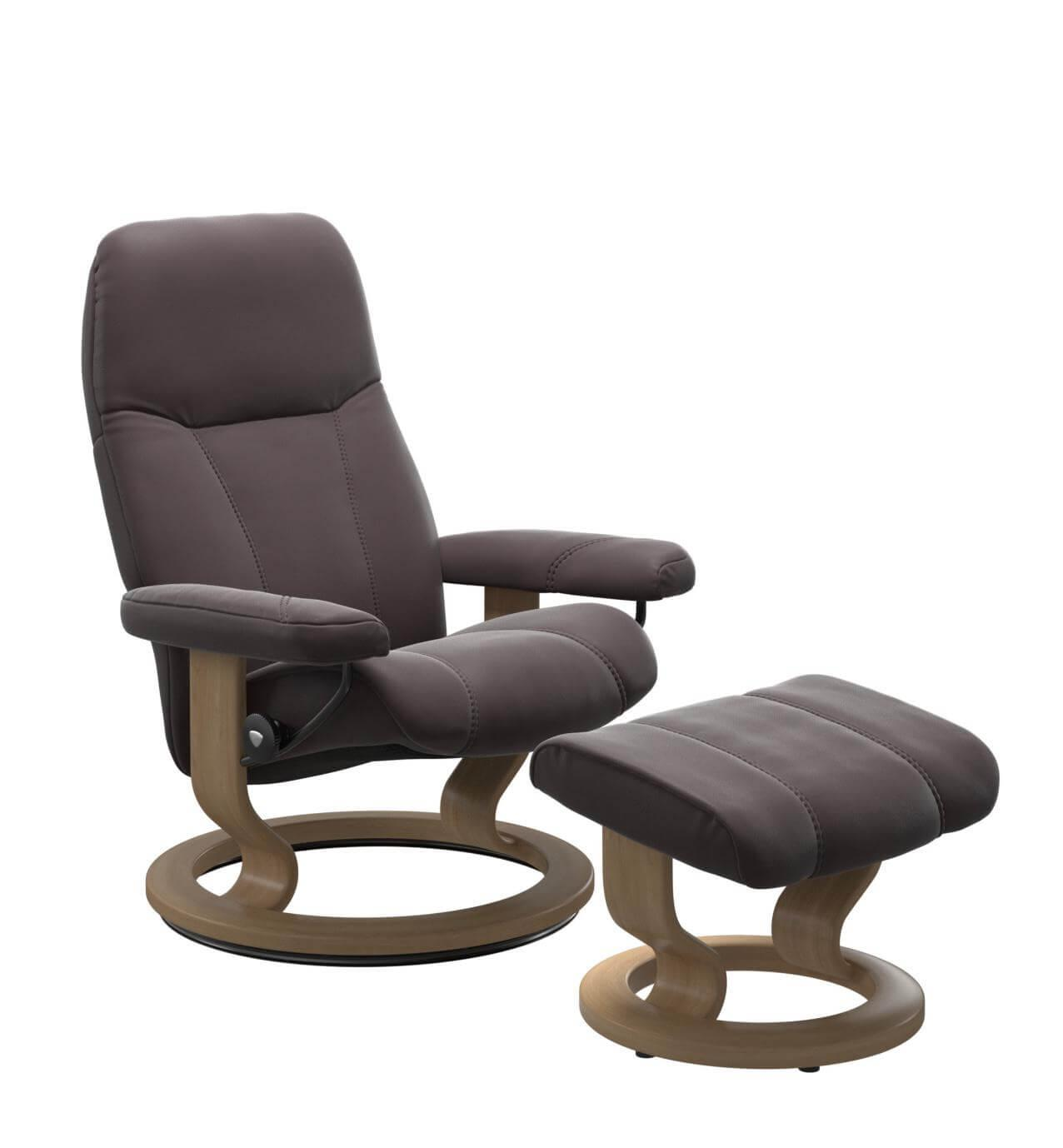 Sessel Consul S Leder Paloma Bordeaux Gestell Eiche Mit Hocker von Stressless