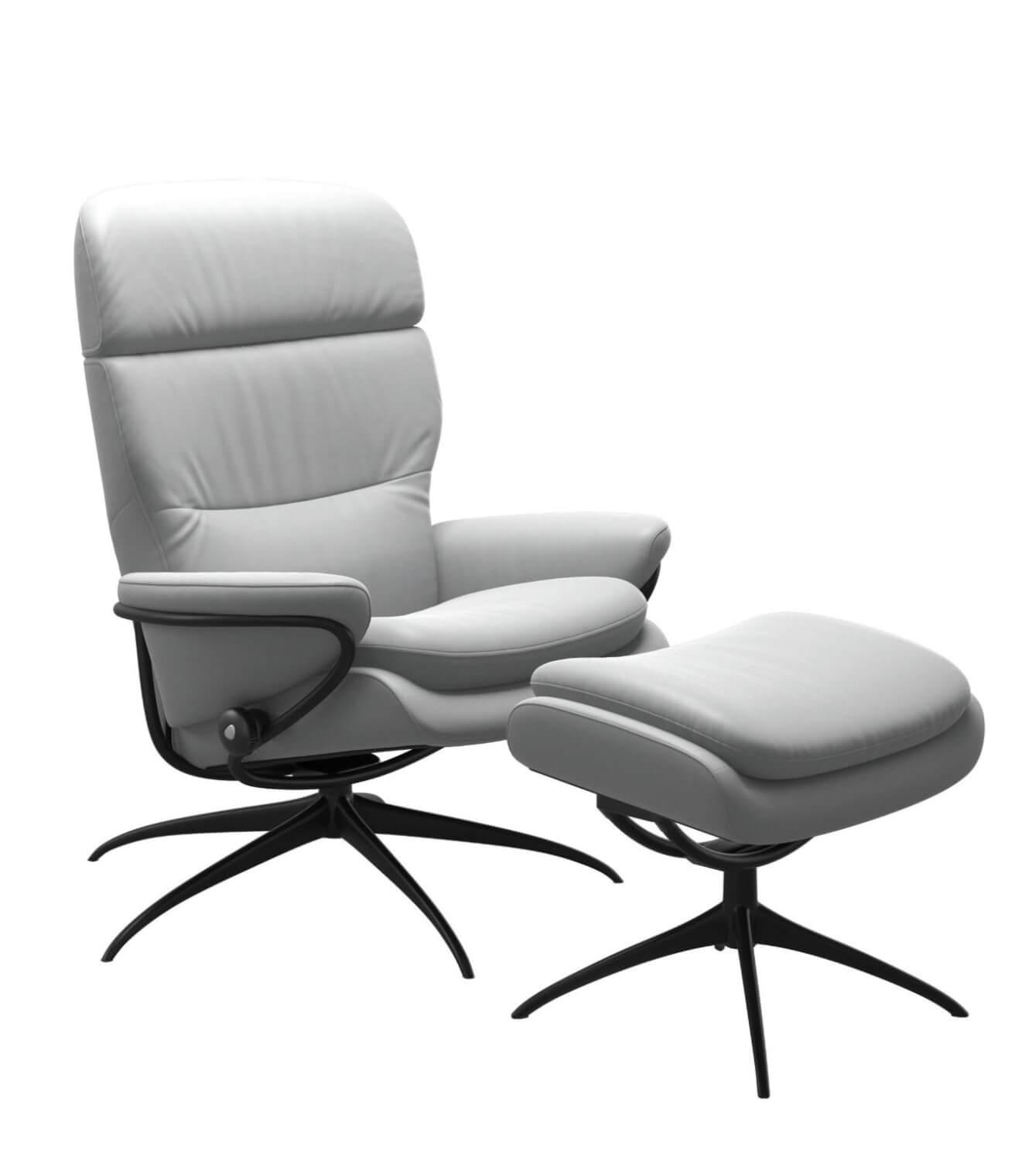 Sessel Rome Star Leder Paloma Misty Grey Gestell Matt Black Mit Hocker von Stressless