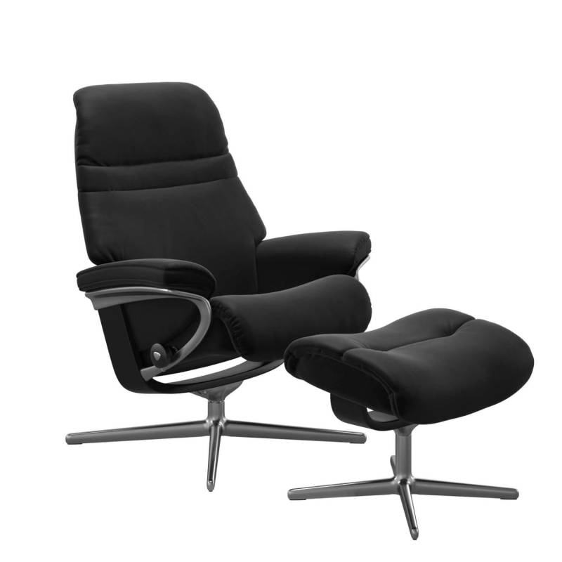 Sessel Sunrise L Leder Paloma Schwarz Cross Gestell Aluminium Poliert Holzakzent... von Stressless