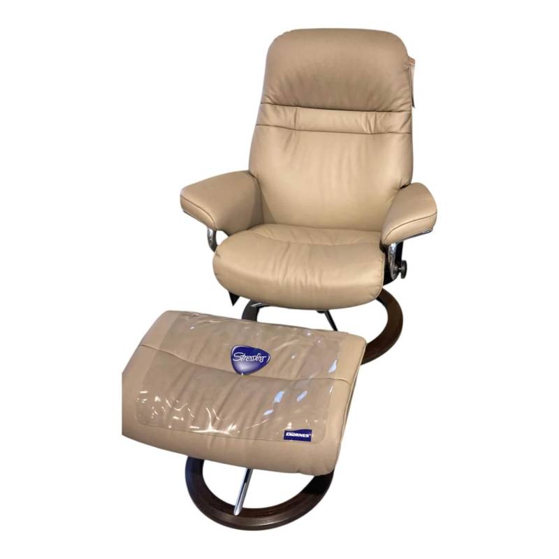 Sessel Sunrise M Leder Batick Mole 09 Beige Gestell Signatur 4 Mit Hocker von Stressless