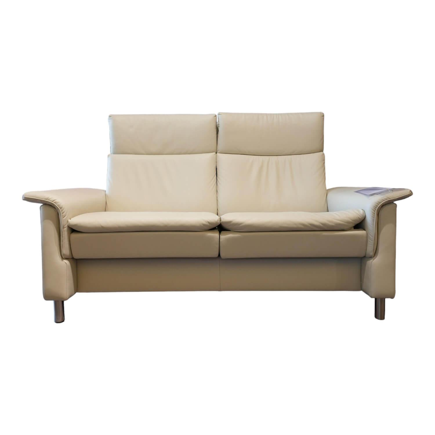 Sofa 2-Sitzer Aurora L Hoch Bezug Leder 094 Paloma 15 Light Grey Grau Fuß 010 St... von Stressless