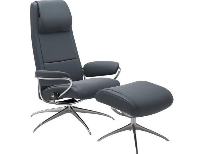 Stressless® Relaxsessel Paris (Set, Relaxsessel mit Hocker), mit Hocker, High Back, mit Star Base, Gestell Chrom, blau, High Base-Star Base von Stressless
