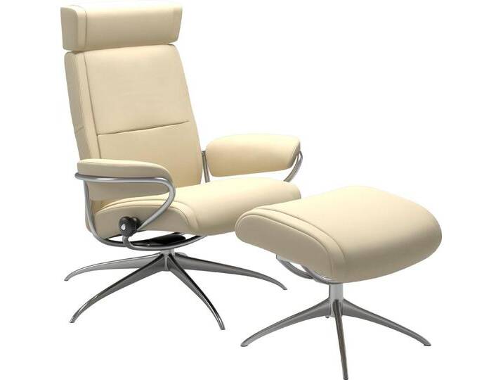 Stressless® Relaxsessel Paris (Set, Relaxsessel mit Hocker), mit Hocker, Low Back mit Kopfstütze, mit Star Base, Gestell Chrom, beige von Stressless