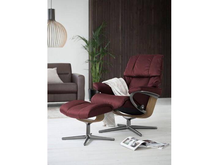 Stressless® Relaxsessel Reno, mit Cross Base, Größe S, M & L, Holzakzent Eiche, rot, Cross Base Eiche-L, bordeaux BATICK von Stressless