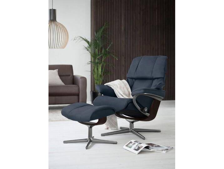 Stressless® Relaxsessel Reno (Set, Relaxsessel mit Hocker), mit Hocker, mit Cross Base, Größe S, M & L, Holzakzent Braun, blau, Cross Base Braun-L von Stressless