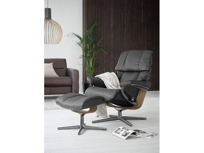 Stressless® Relaxsessel Reno (Set, Relaxsessel mit Hocker), mit Hocker, mit Cross Base, Größe S, M & L, Holzakzent Eiche, grau, Cross Base Eiche-S von Stressless