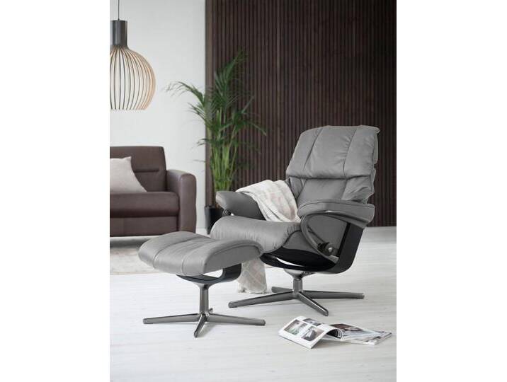 Stressless® Relaxsessel Reno (Set, Relaxsessel mit Hocker), mit Hocker, mit Cross Base, Größe S, M & L, Holzakzent Schwarz, grau, Cross Base Schwarz-M von Stressless