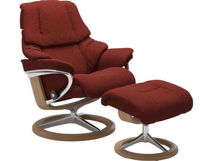 Stressless® Relaxsessel Reno (Set, Relaxsessel mit Hocker), mit Hocker, mit Signature Base, Größe S, M & L, Gestell Eiche, rot, S-Signature Base Eiche von Stressless